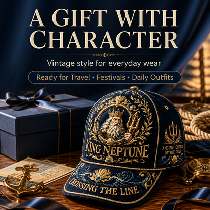 King Neptune Maritime Heritage Cap Luxury Gold Ocean Explorer Hat