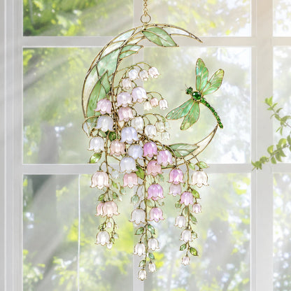 Dragonfly Among Lily of the Valley 3D Glass Suncatcher | Product Detail Page