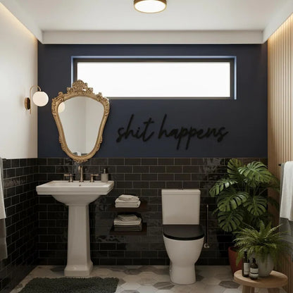 Shit Happens Bathroom Wall Decor | 3D Printed Script Wall Art | Funny Restroom Sign | Modern Minimalist Bathroom Decor | Housewarming Gift