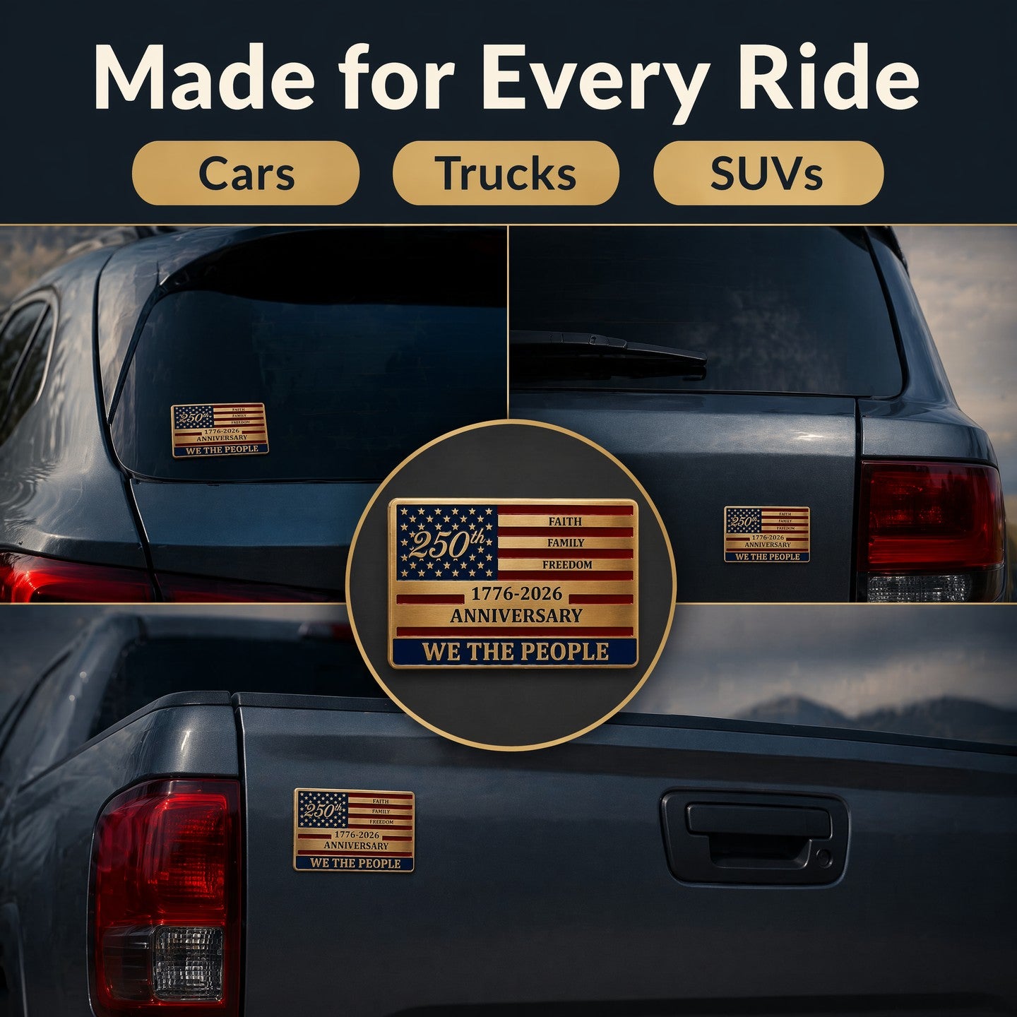 🇺🇸 Official "We The People" 250th Anniversary Premium Auto Emblem | Faith • Family • Freedom 🦅