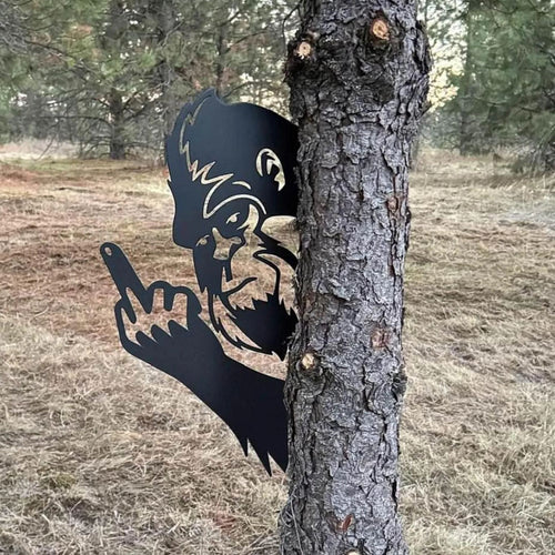 Peek-a-Boo Flipping Off Bigfoot Metal Sign