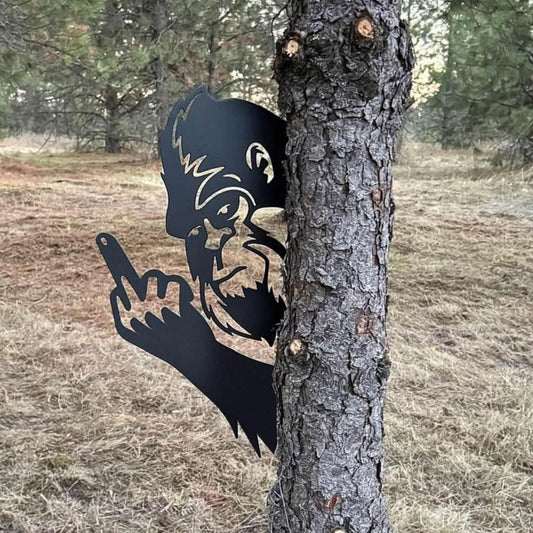 Peek-a-Boo Flipping Off Bigfoot Metal Sign