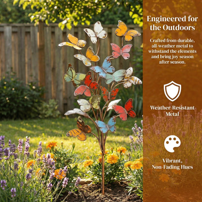 Multicolored Metal Butterfly Garden Stake