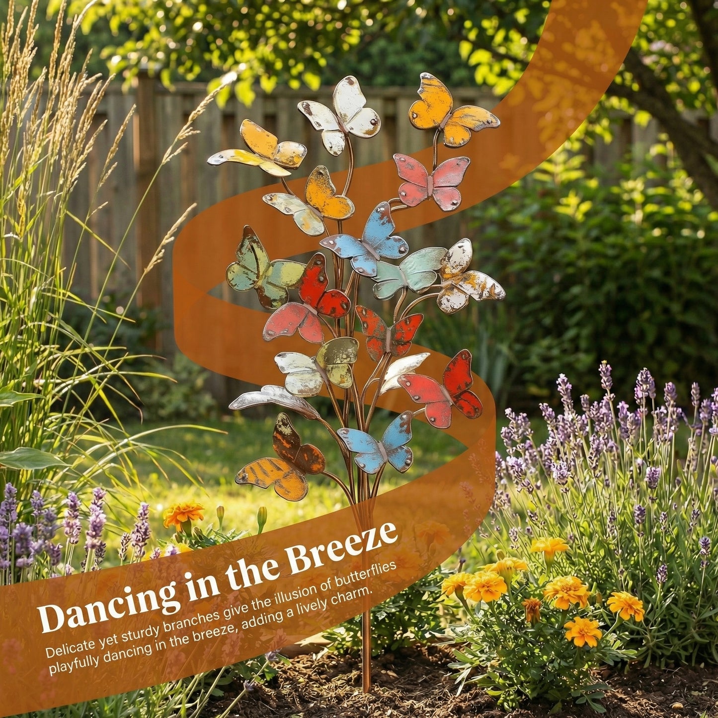 Multicolored Metal Butterfly Garden Stake