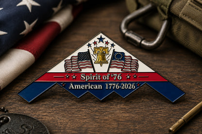 Spirit of ’76 B-2 Stealth Bomber Challenge Coin – 250th Anniversary Patriotic Collectible