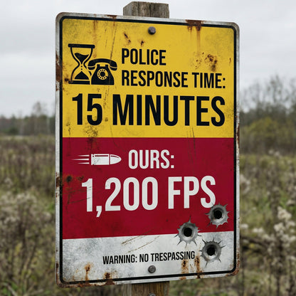"The 1,200 FPS Warning" | Ultimate Response Time Metal Sign (Funny No Trespassing Sign)