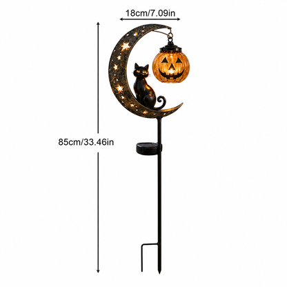 Solar Halloween Black Cat & Pumpkin Moon Garden Stake Light