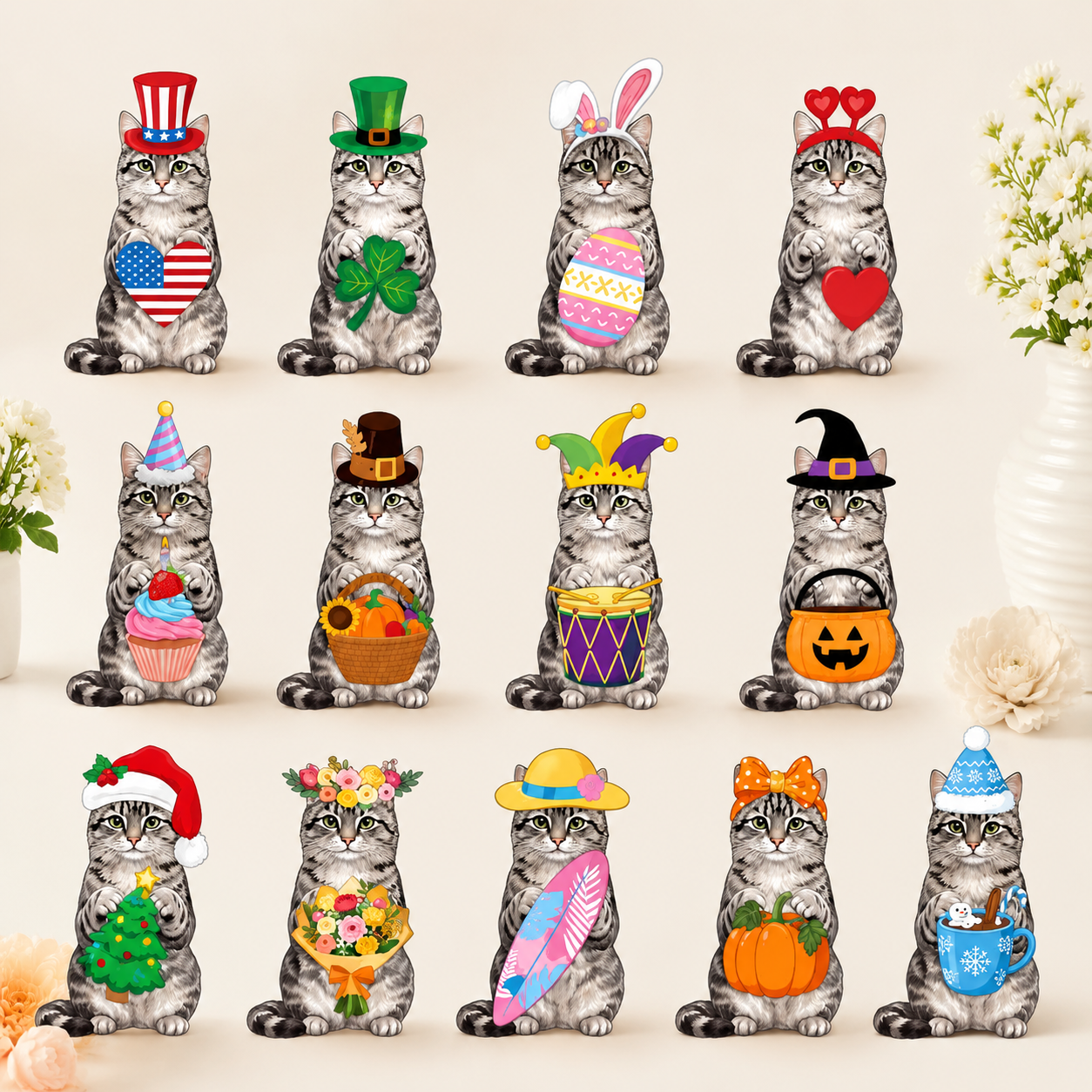 🔥 LAST DAY 49% OFF 🐾 Interchangeable Seasonal Animal Wooden Decor Set