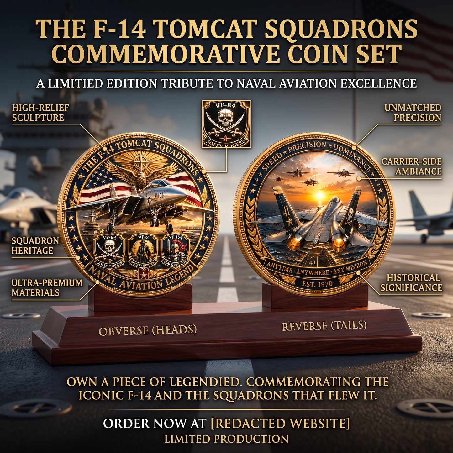 F-14 Tomcat Naval Aviation Premium Fighter Squadron Heritage Collectible Metal Medal