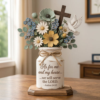 🏡 Joshua 24:15 Rustic Farmhouse Centerpiece | "As For Me and My House" Faith Decor | Everlasting Wooden Floral Display