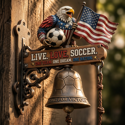 🔥🦅 LIVE LOVE SOCCER Eagle Wall Decor with Bell 🎊| 2026 USA Patriotic Soccer ⚽Porch Sign | Ring for Victory Rustic Home Wall Art