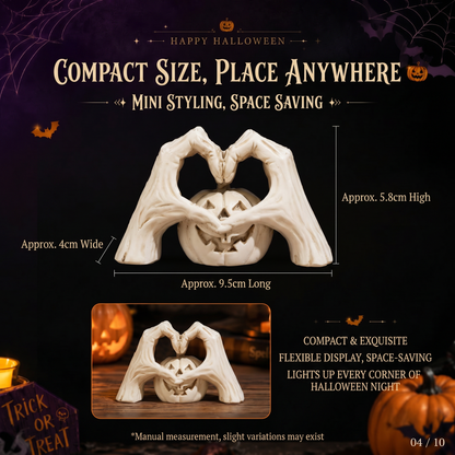 🖤🎃 "Til Death" Skeleton Hands Heart & White Pumpkin Figurine | Spooky Chic Gothic Halloween Decor
