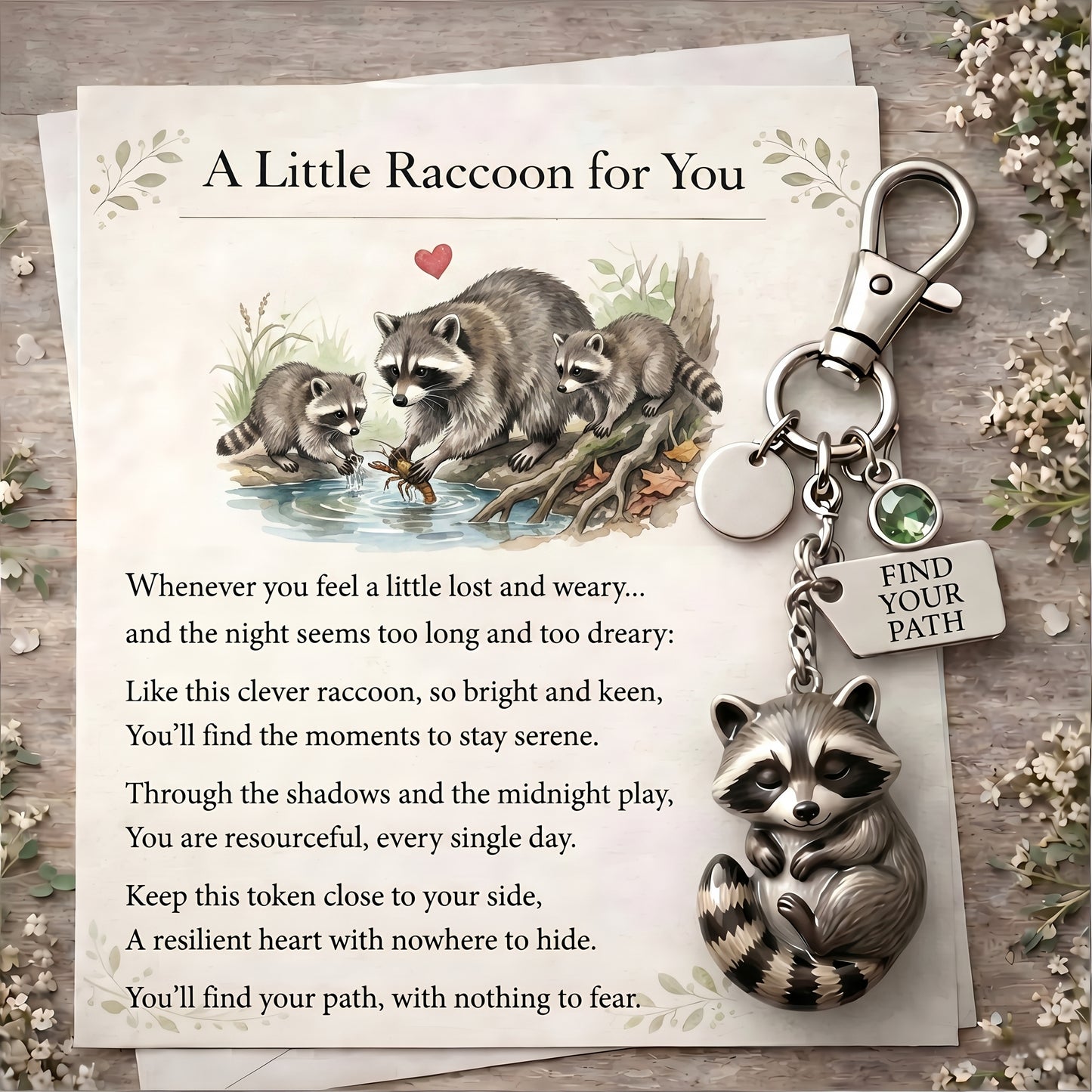 🦝 "Still Hanging On" Trash Panda Keychain & Keepsake Card Set | The Perfect Encouragement Gift 💖