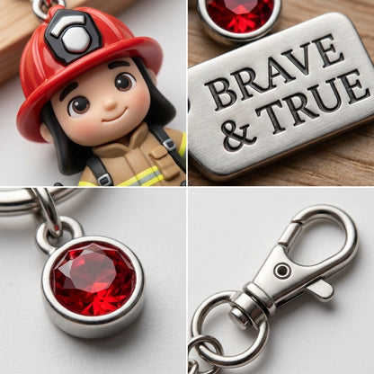 🚒 "A Little Hero for You" – Brave & True Firefighter Keychain & Keepsake Poem Card Set ❤️