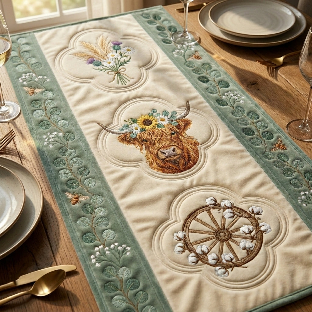 💖The Crowned Highland Cow Special Offer- Elegant Floral Premium Table Runner - Everyday Dining & Decor