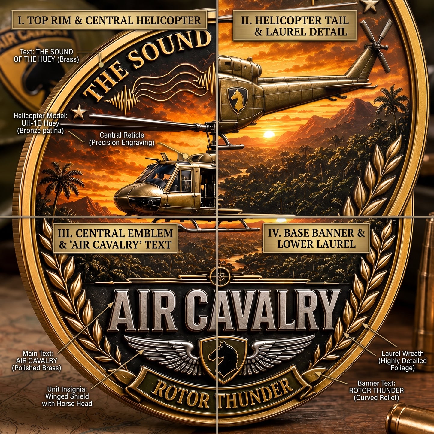 Air Cavalry Huey Helicopter Commemorative Metal Medal