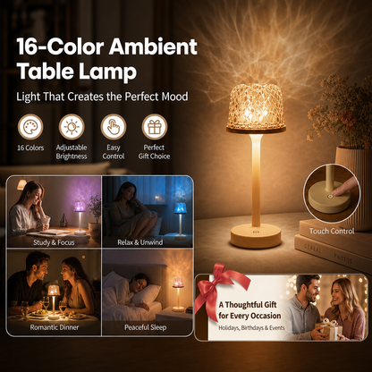 Aurora/Ocean Wave/Water Ripple Desk Lamp – 16-Color Ambient Table Lamp with Control
