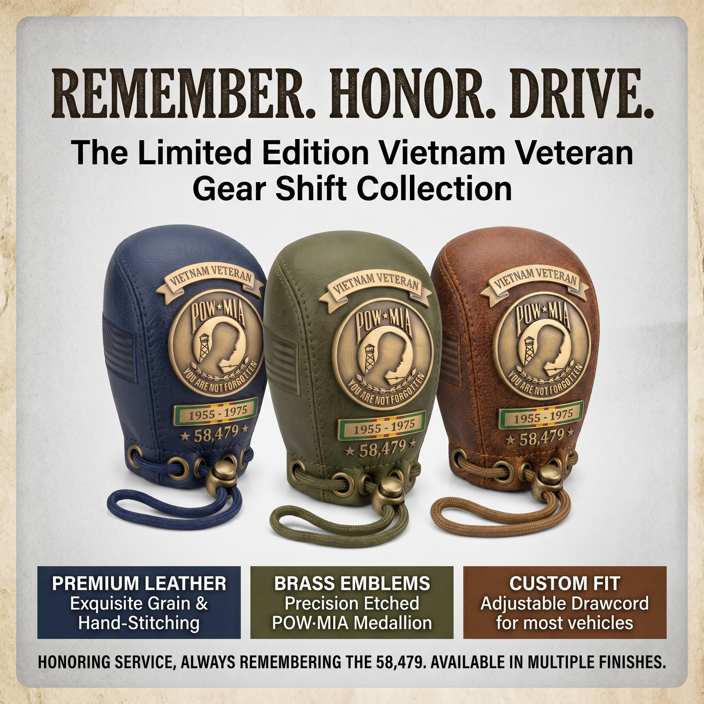 Honor & Remember: Premium POW-MIA Vietnam Veteran Gear Shift Cover 🇺🇸 (3 Colors)