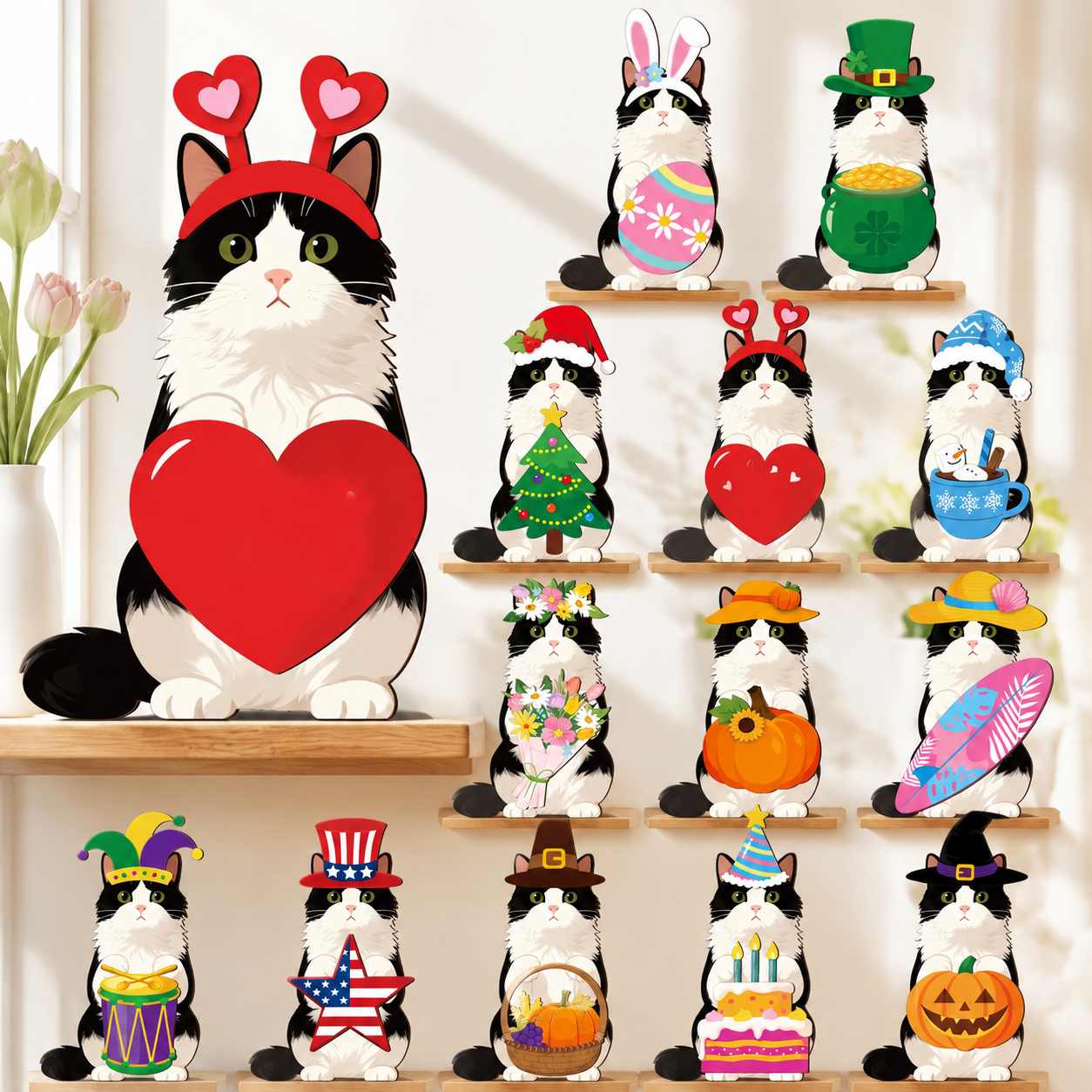 🔥 LAST DAY 49% OFF 🐾 Interchangeable Seasonal Animal Wooden Decor Set