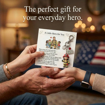 🚒 "A Little Hero for You" – Brave & True Firefighter Keychain & Keepsake Poem Card Set ❤️