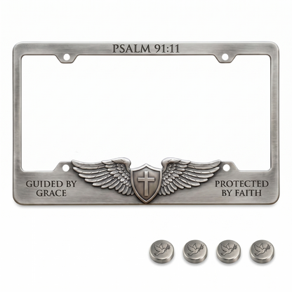 🕊️ "Guardian’s Embrace" Antique Metal License Plate Frame | Psalm 91:11