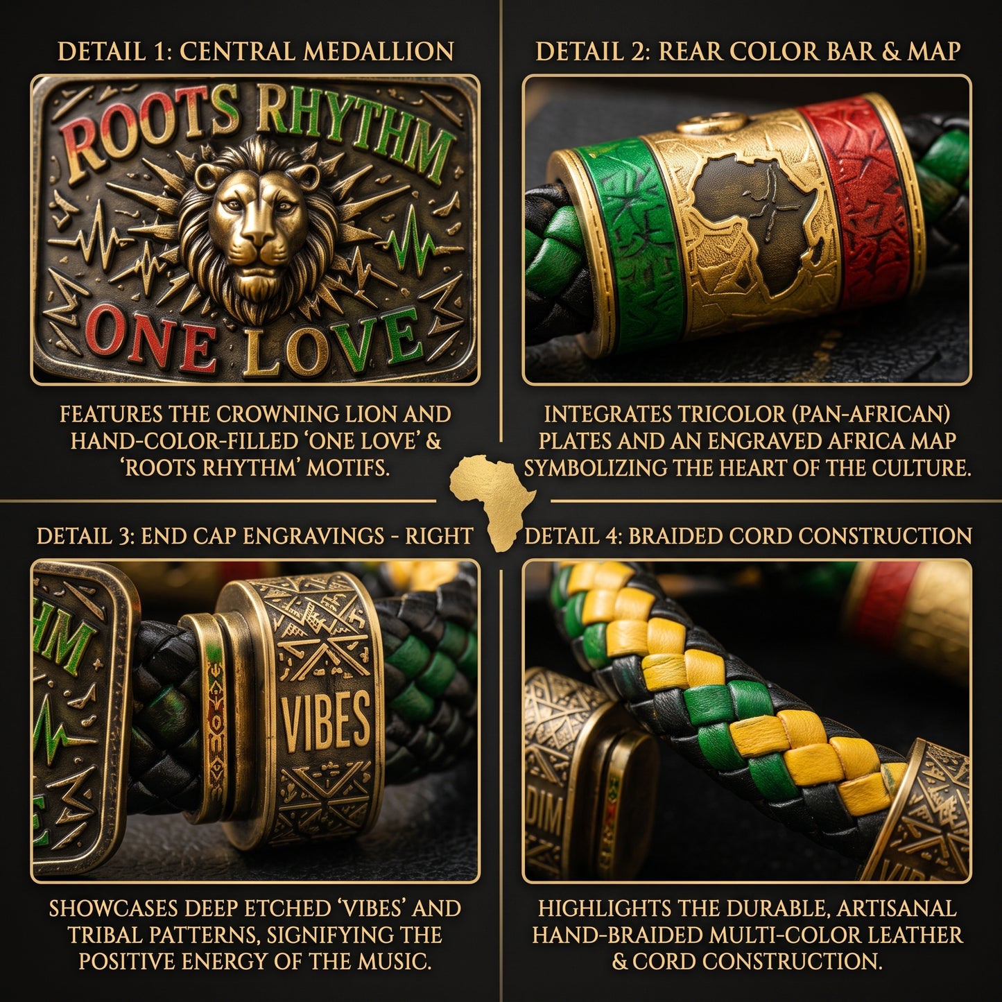 African Vintage Roots Rhythm One Love Commemorative Braided Bracelet