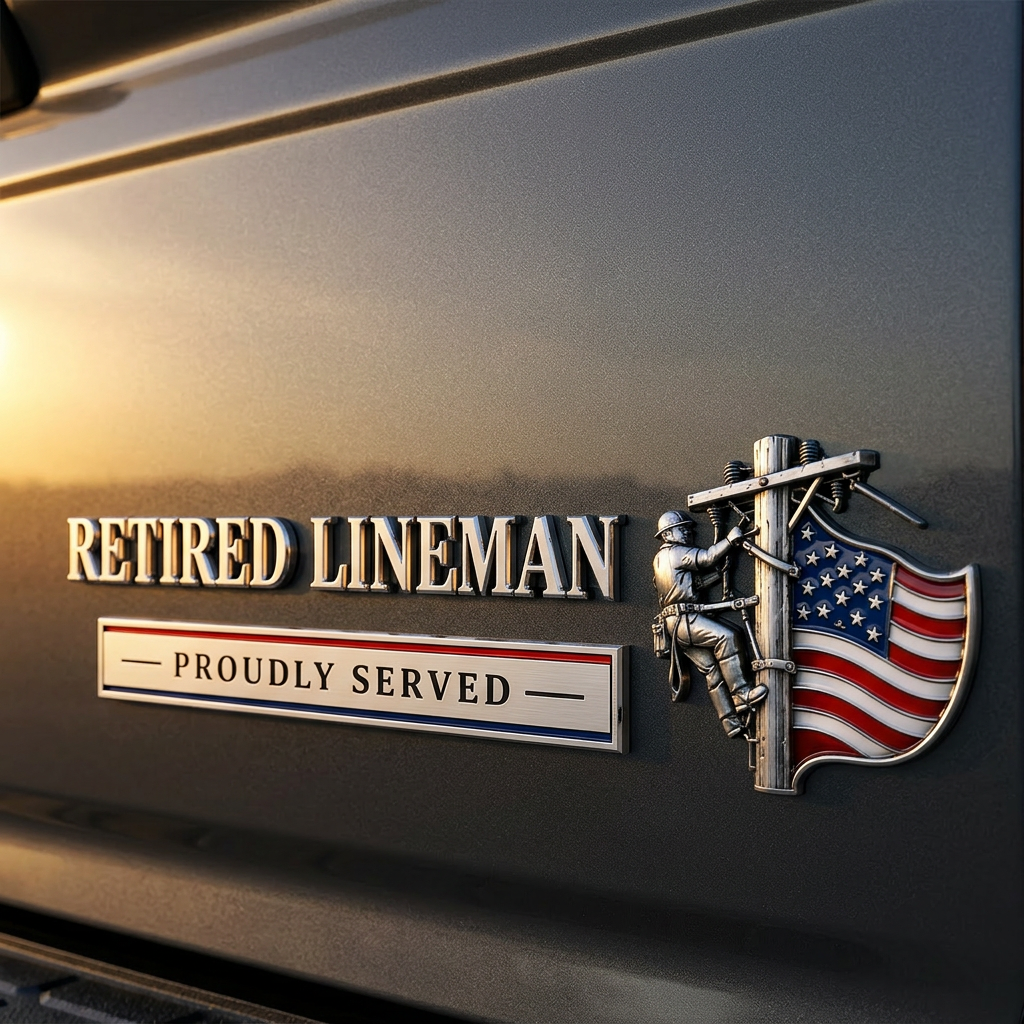 ⚡ RETIRED LINEMAN PROUDLY SERVED METAL CAR EMBLEM