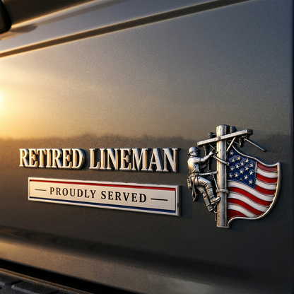 ⚡ RETIRED LINEMAN PROUDLY SERVED METAL CAR EMBLEM