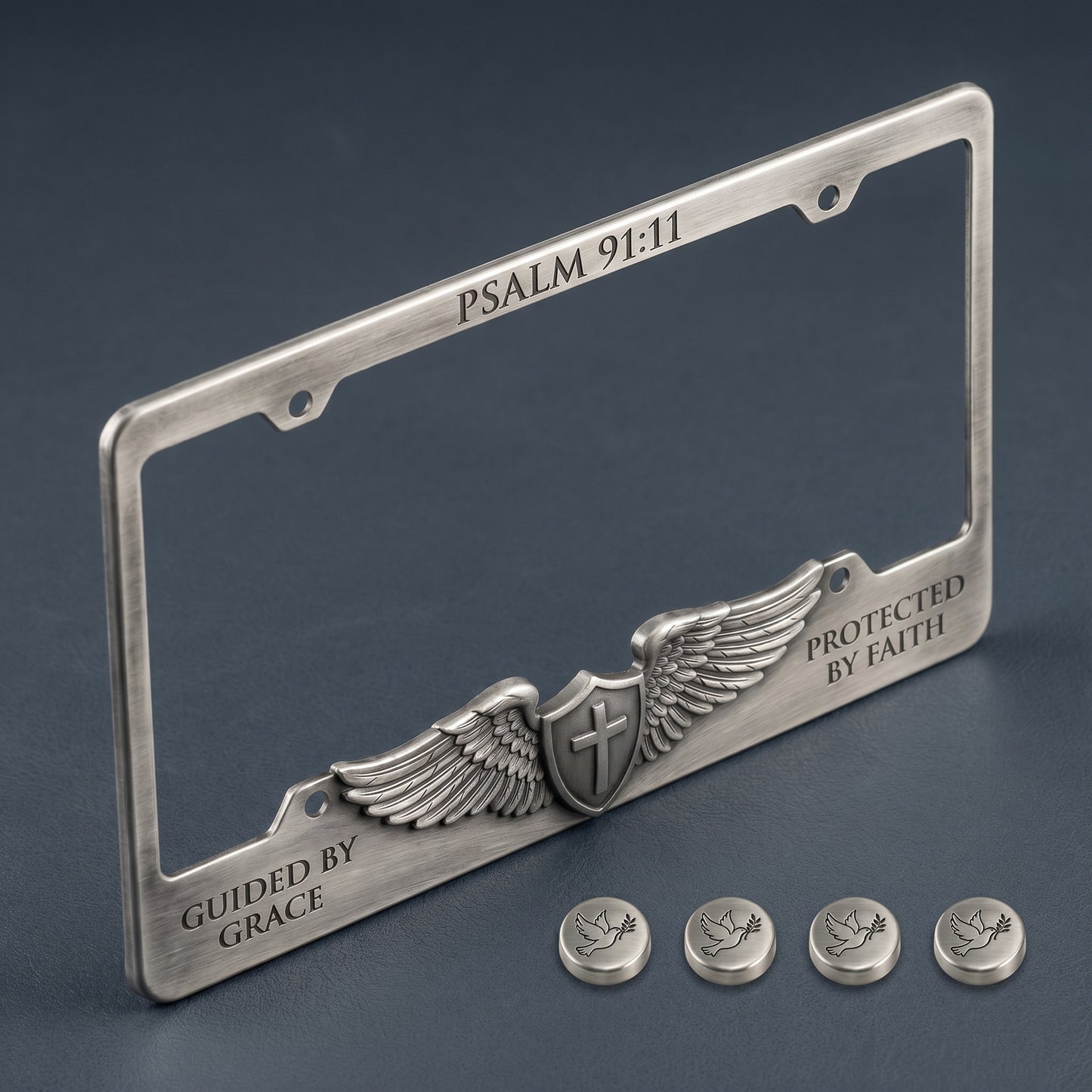 🕊️ "Guardian’s Embrace" Antique Metal License Plate Frame | Psalm 91:11
