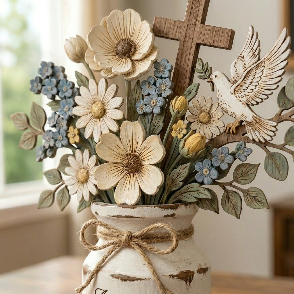 🏡 Joshua 24:15 Rustic Farmhouse Centerpiece | "As For Me and My House" Faith Decor | Everlasting Wooden Floral Display