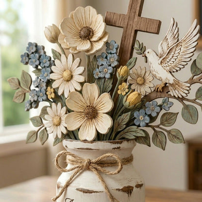 🏡 Joshua 24:15 Rustic Farmhouse Centerpiece | "As For Me and My House" Faith Decor | Everlasting Wooden Floral Display