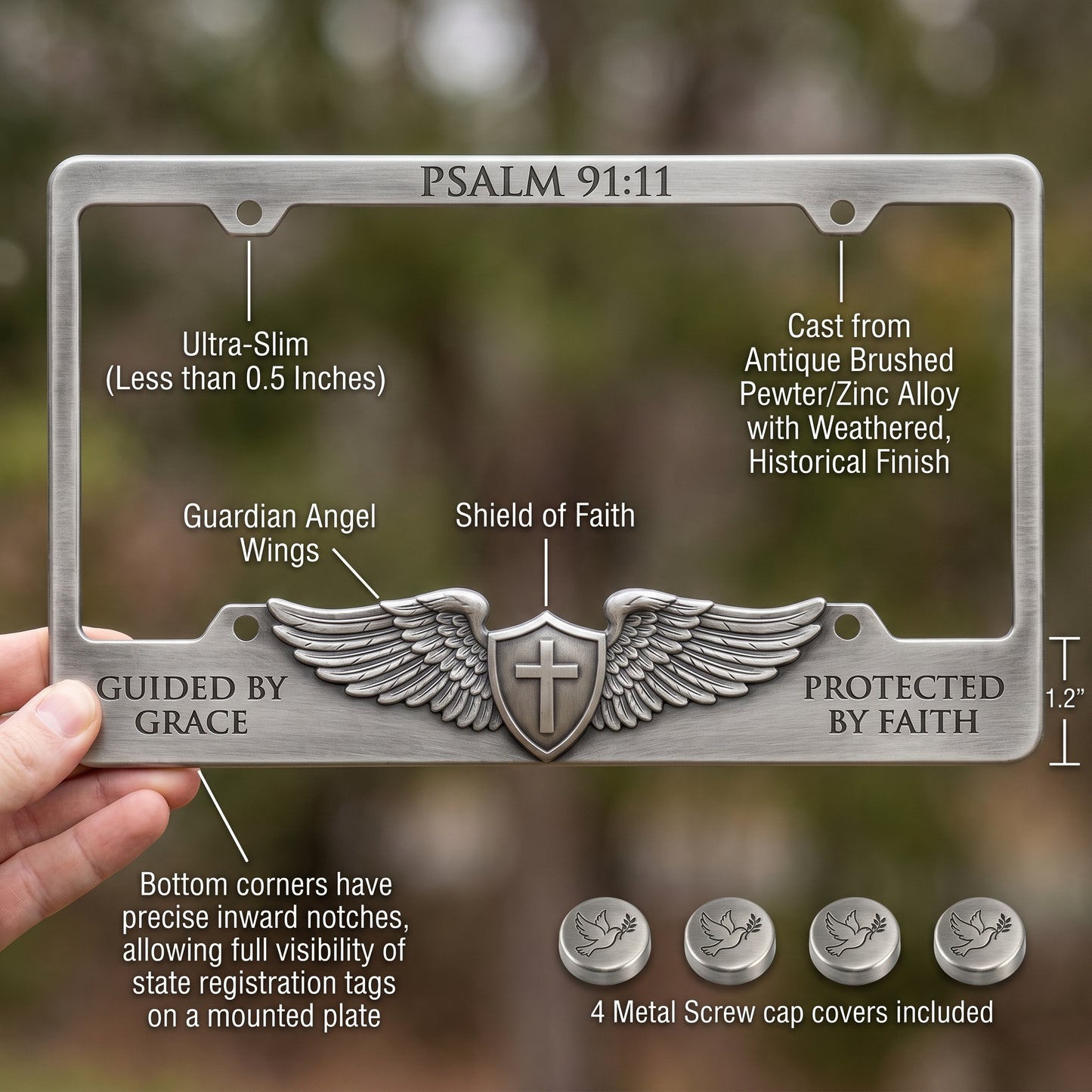 🕊️ "Guardian’s Embrace" Antique Metal License Plate Frame | Psalm 91:11
