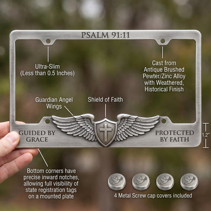 🕊️ "Guardian’s Embrace" Antique Metal License Plate Frame | Psalm 91:11