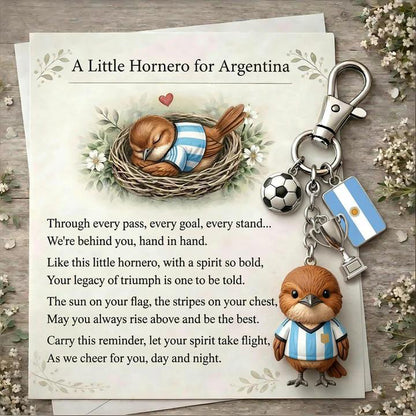 💖The Spirit of Argentina: Little Hornero Soccer Keychain & Keepsake Poem