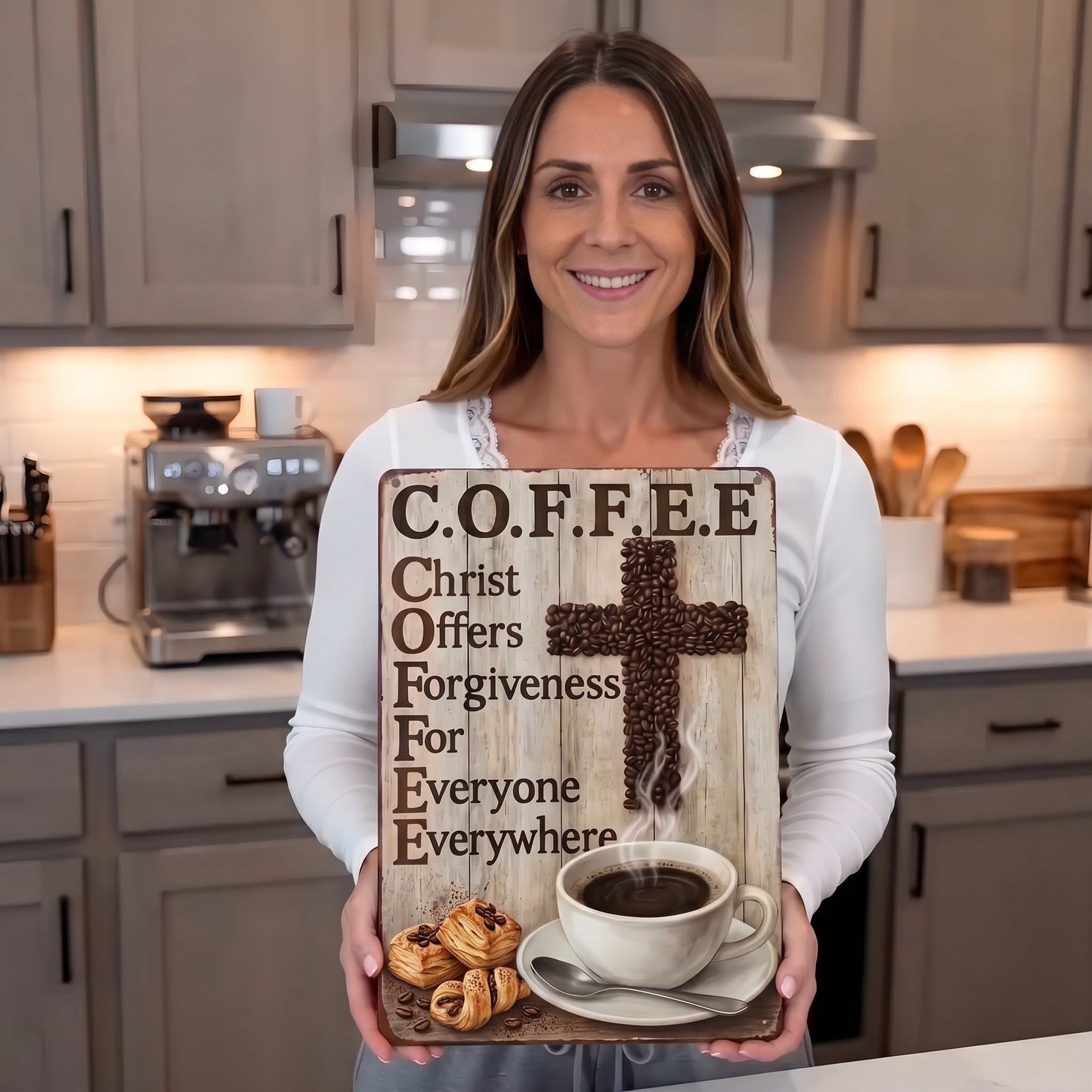 ☕ Christian Coffee Metal Wall Art