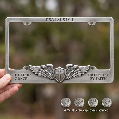 🕊️ "Guardian’s Embrace" Antique Metal License Plate Frame | Psalm 91:11