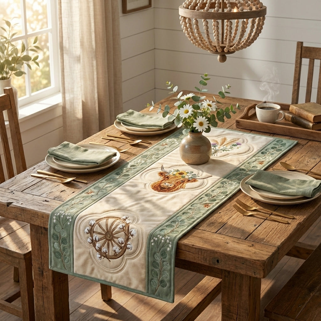 💖The Crowned Highland Cow Special Offer- Elegant Floral Premium Table Runner - Everyday Dining & Decor