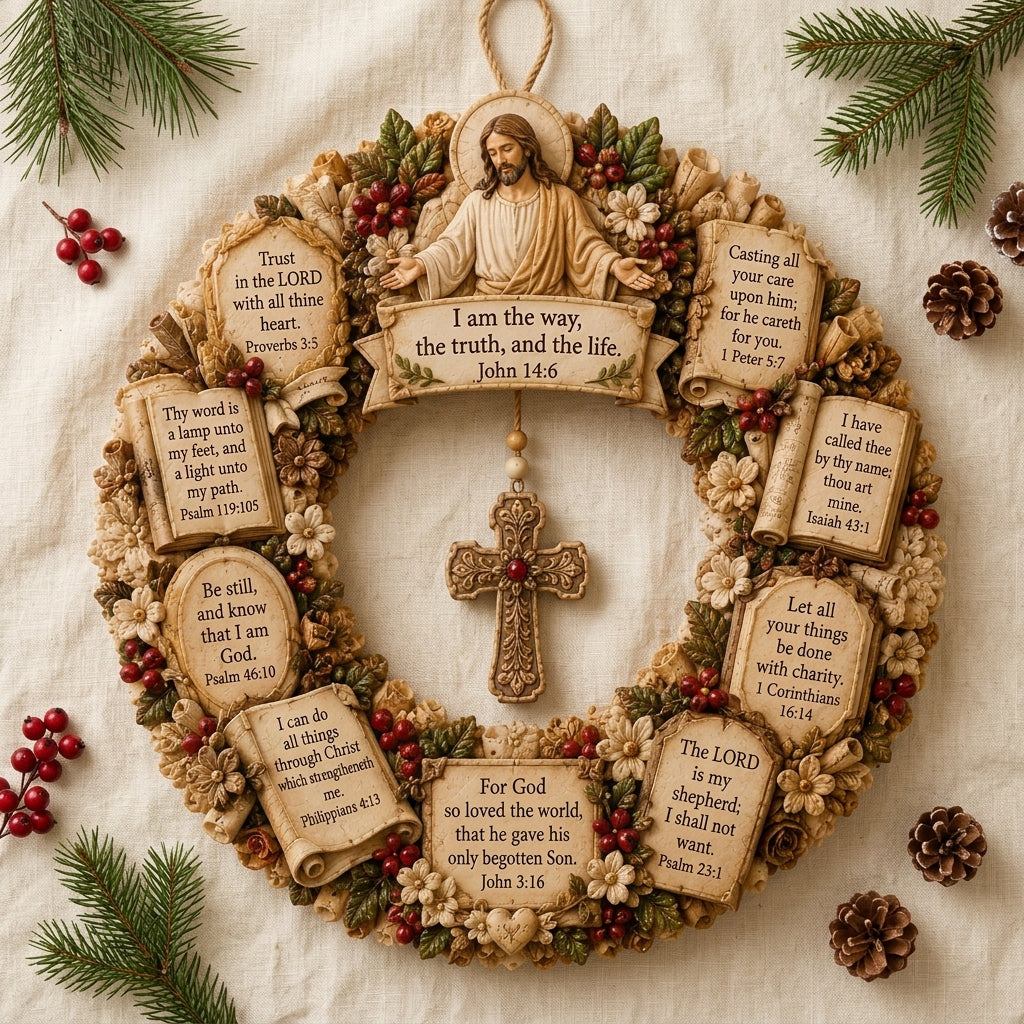 Christian Scripture Wreath Wall Hanging