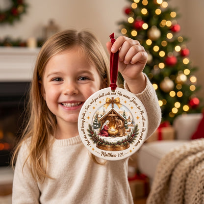 Nativity Scene Matthew 1:21 Christmas Ceramic Ornament