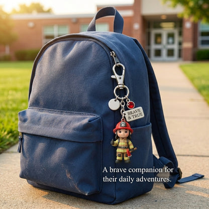 🚒 "A Little Hero for You" – Brave & True Firefighter Keychain & Keepsake Poem Card Set ❤️