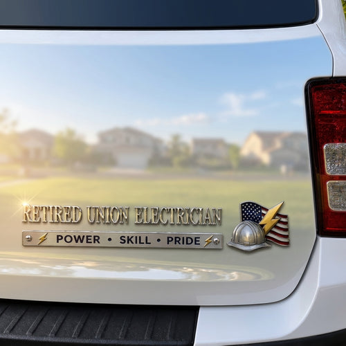 ⚡ Retired Union Electrician Power Skill Pride Metal Car Emblem Badge