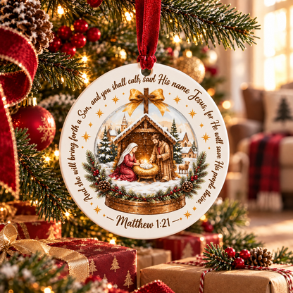 Nativity Scene Matthew 1:21 Christmas Ceramic Ornament