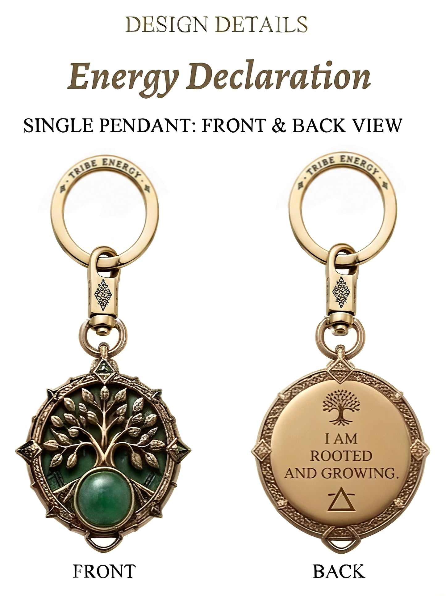 💪Energy Declaration Tribe Style Keychain | Natural Gem Retro Made Brass | Breakthrough/Guardian/Growth/Transformation/Awakening 5 Options to Choose from