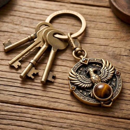 💪Energy Declaration Tribe Style Keychain | Natural Gem Retro Made Brass | Breakthrough/Guardian/Growth/Transformation/Awakening 5 Options to Choose from