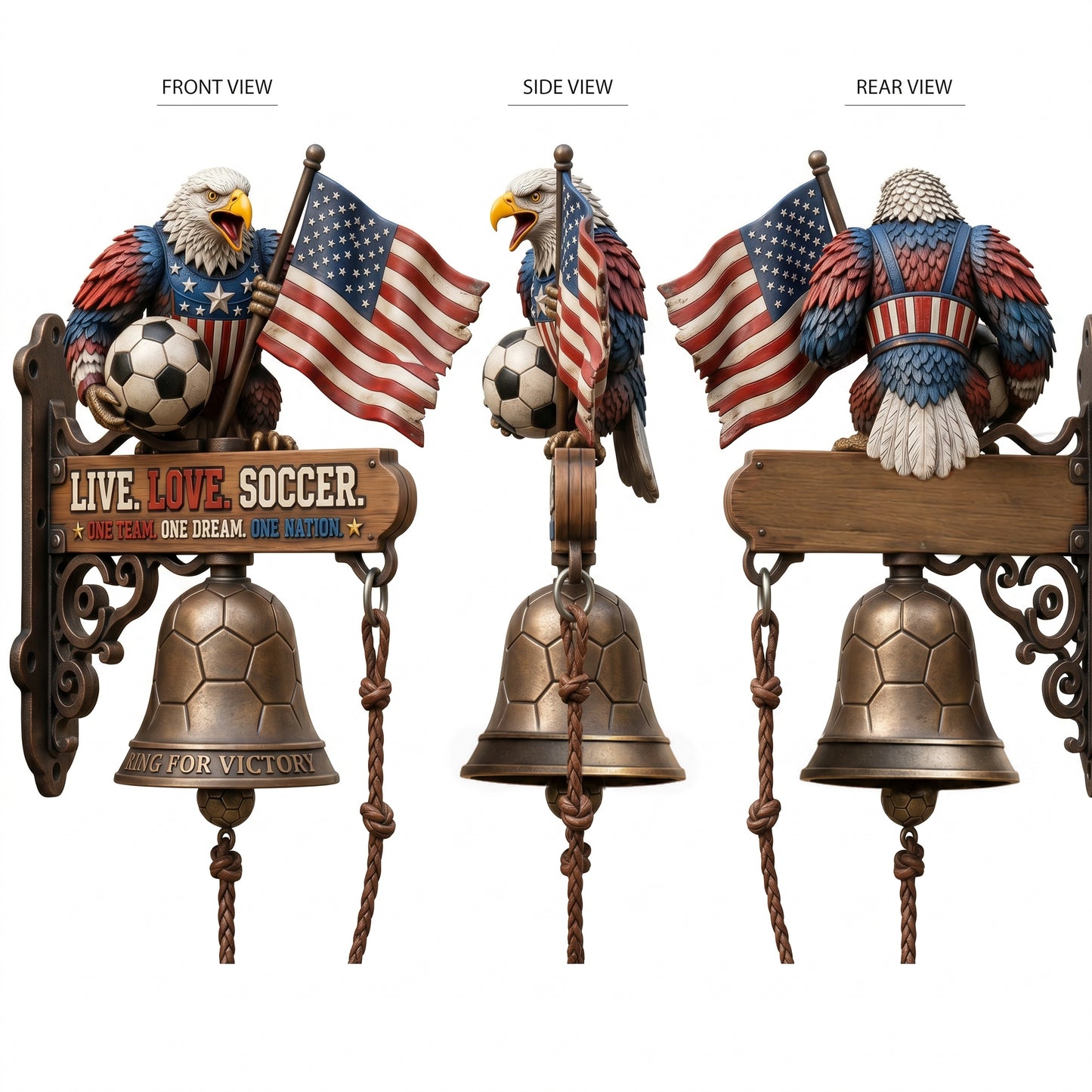 🔥🦅 LIVE LOVE SOCCER Eagle Wall Decor with Bell 🎊| 2026 USA Patriotic Soccer ⚽Porch Sign | Ring for Victory Rustic Home Wall Art