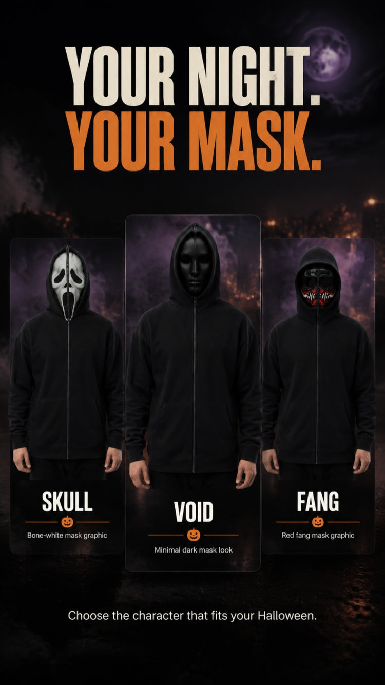 👻 Ghost Face Full-Zip Mask Hoodie | 2-in-1 Built-In Face Cover Zip-Up Sweatshirt for Streetwear, Halloween & Cosplay 🖤