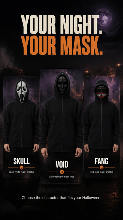 👻 Ghost Face Full-Zip Mask Hoodie | 2-in-1 Built-In Face Cover Zip-Up Sweatshirt for Streetwear, Halloween & Cosplay 🖤