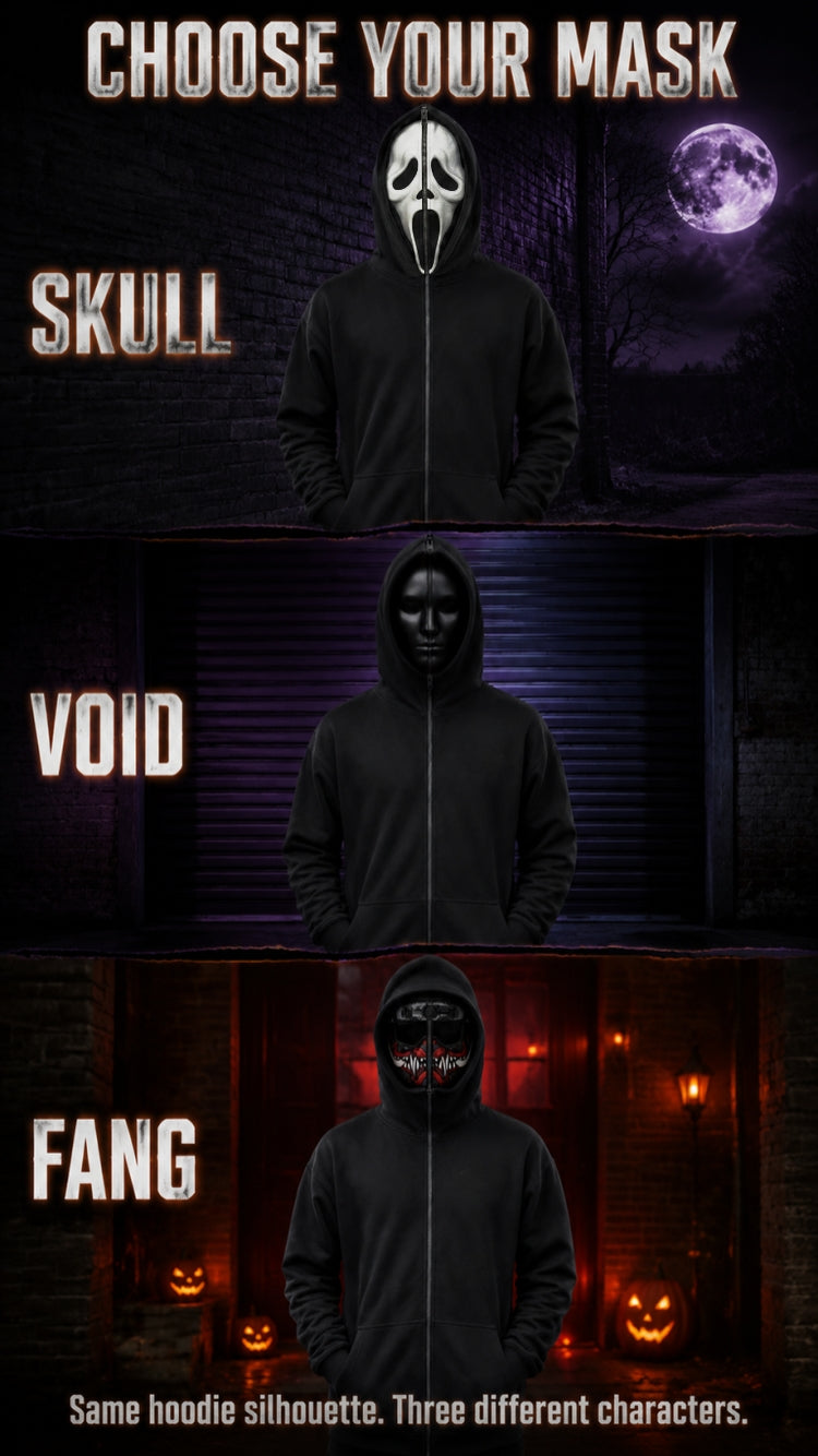 👻 Ghost Face Full-Zip Mask Hoodie | 2-in-1 Built-In Face Cover Zip-Up Sweatshirt for Streetwear, Halloween & Cosplay 🖤