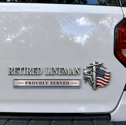 ⚡ RETIRED LINEMAN PROUDLY SERVED METAL CAR EMBLEM