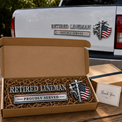 ⚡ RETIRED LINEMAN PROUDLY SERVED METAL CAR EMBLEM